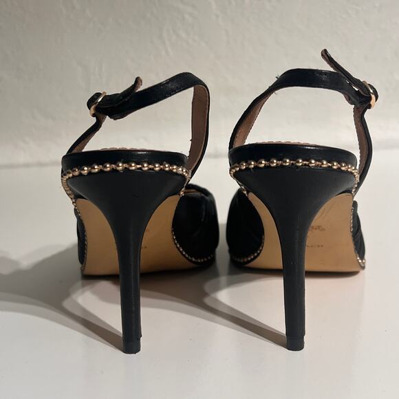 Coach Black Leather Slingback Heels w/ Gold Bead Detail | Size 7 - Picture 8 of 10